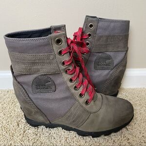 Sorel PDX Lace up Wedge Lexie Wedge Quarry Pink Leather Canvas 8.5